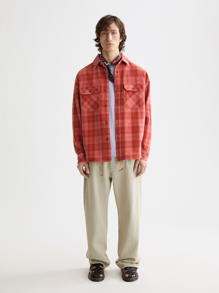 Washed Denim Checked Overshirt