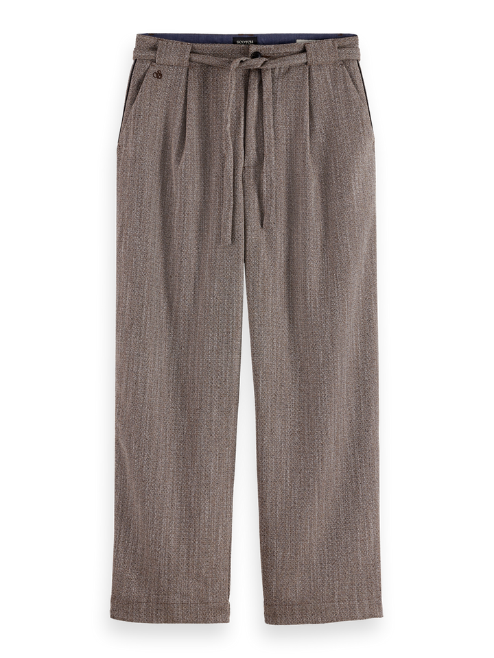 Herringbone Yarn-Dyed Pleated Baggy Chino