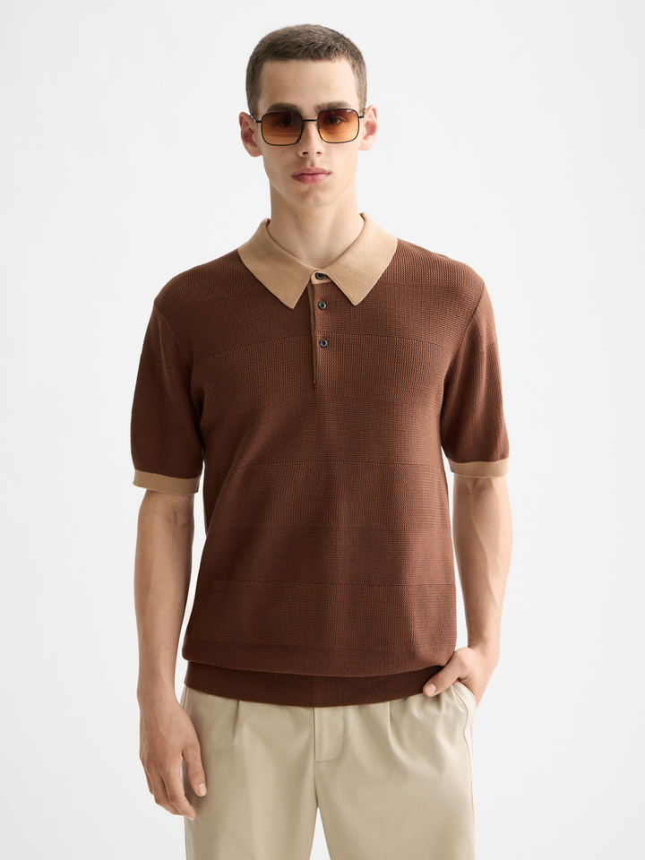Knitted Tonal Striped Polo