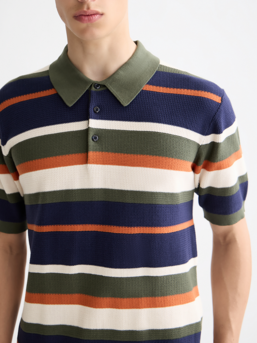 Knitted Striped Regular Polo