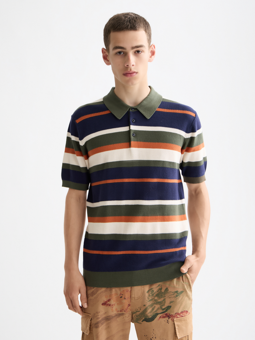 Knitted Striped Regular Polo