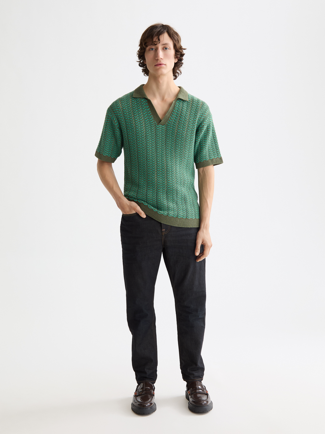 Knitted V-Neck Polo