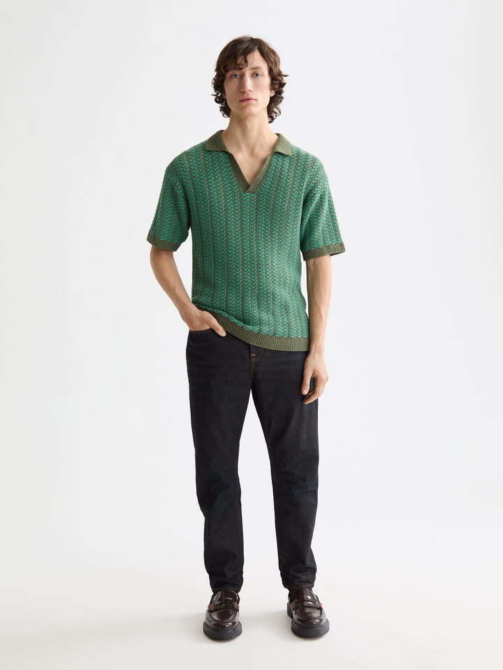 Knitted V-Neck Polo