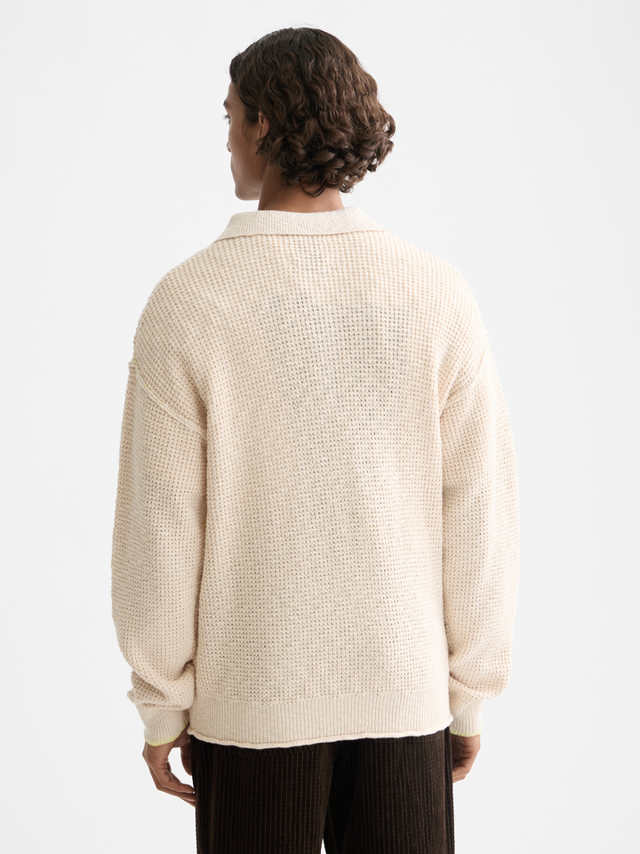 Waffle Dropped Shoulder Long Sleeve Polo