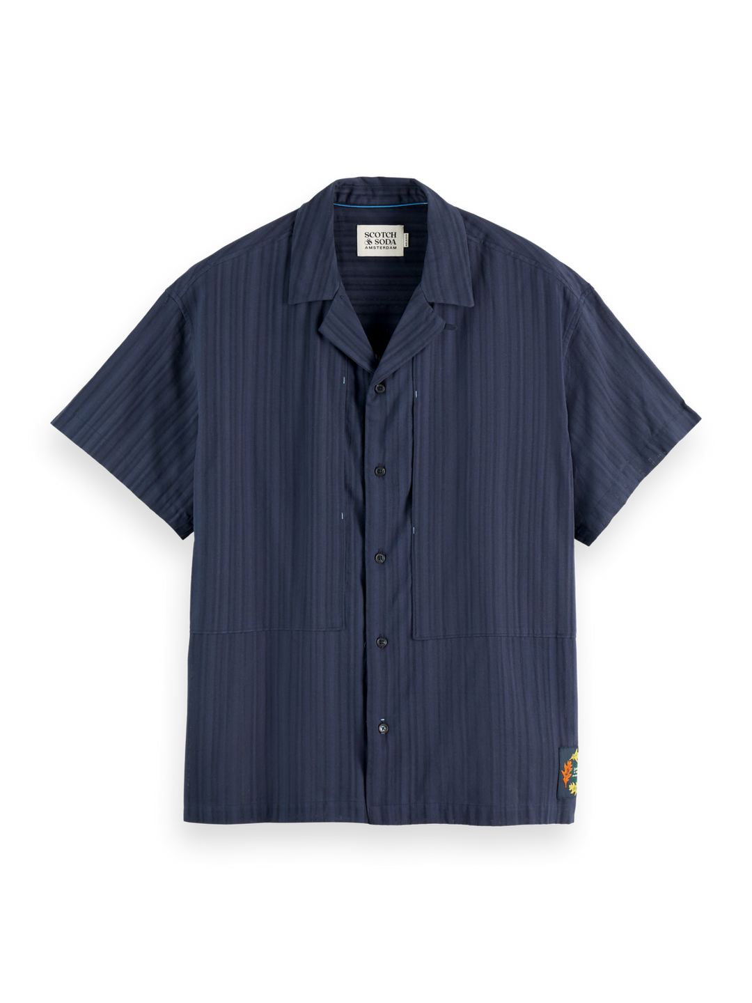 Structured-stripe short-sleeved shirt