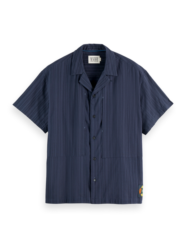 Structured-stripe short-sleeved shirt
