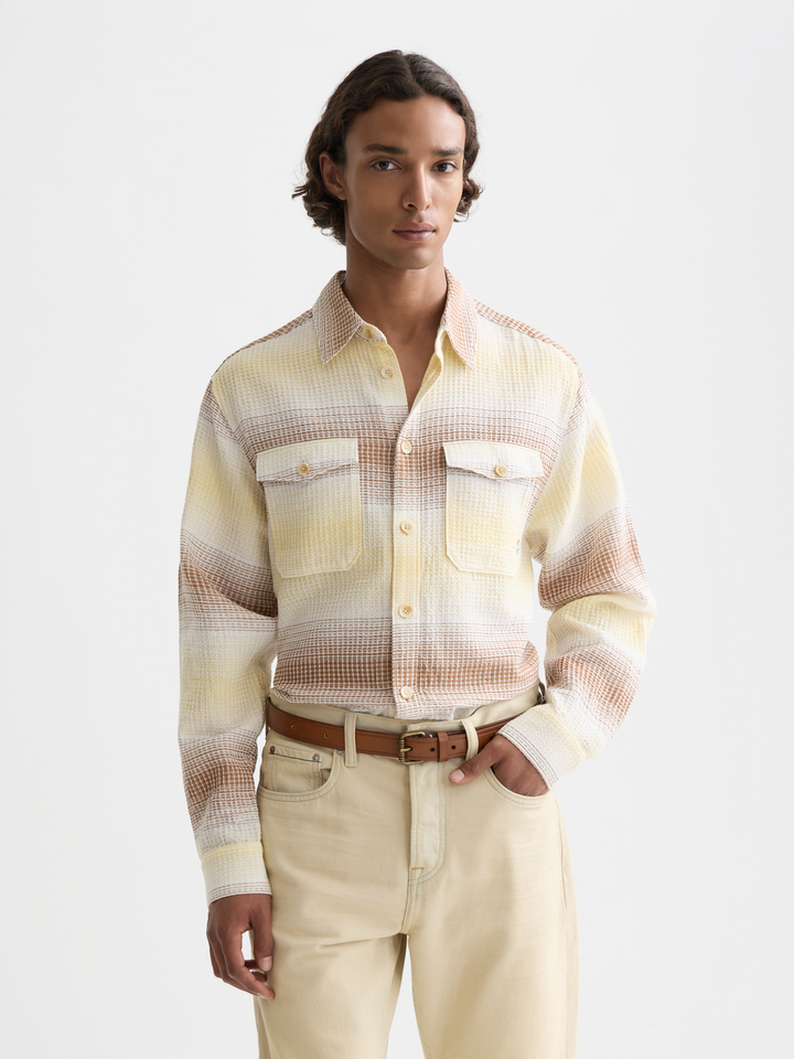 Waffle Structure Stripe Shirt