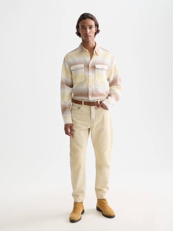 Waffle Structure Stripe Shirt