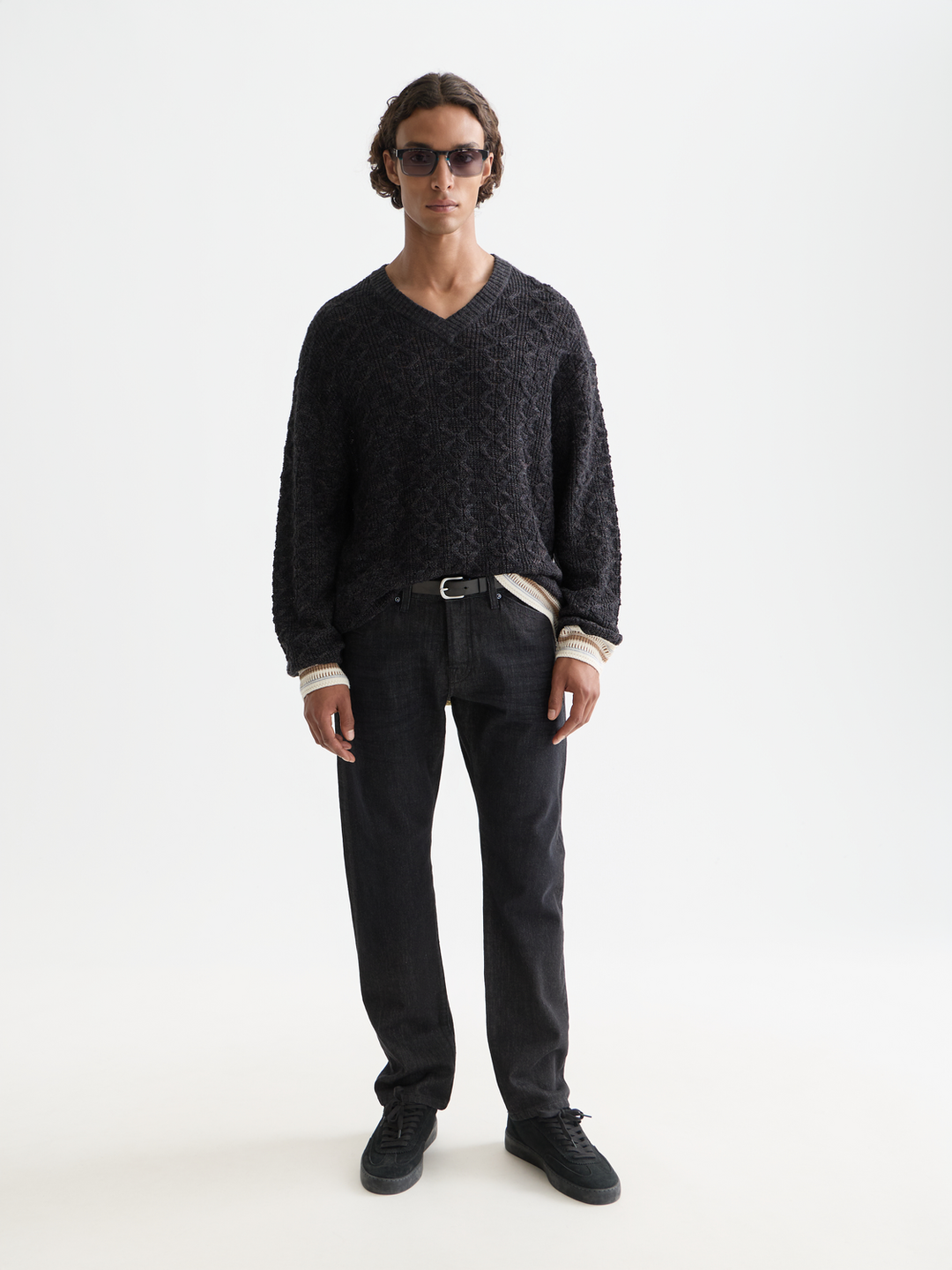 V-Neck Cable Loose Pullover