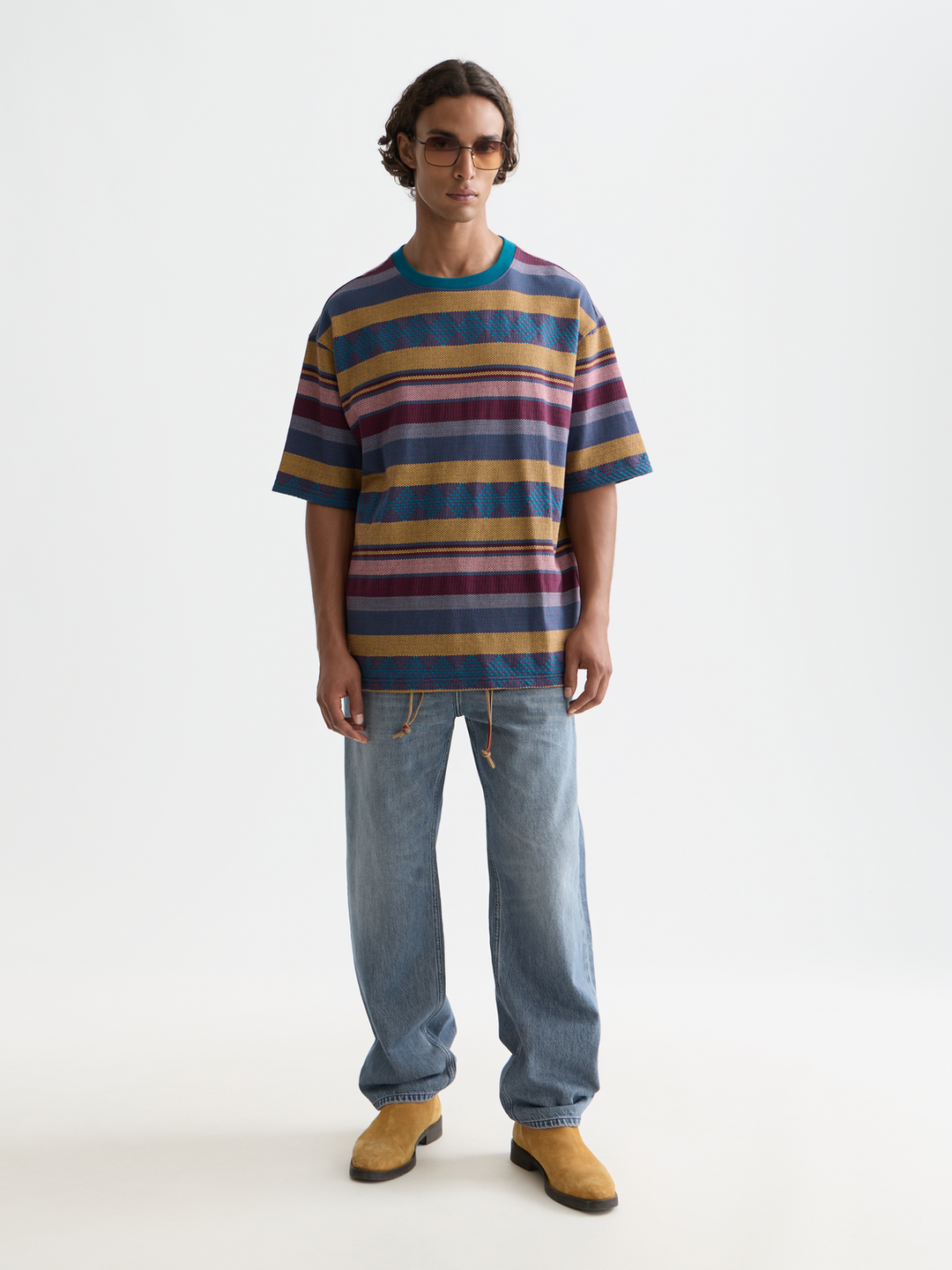 Jacquard-Knitted Loose-Fit T-Shirt