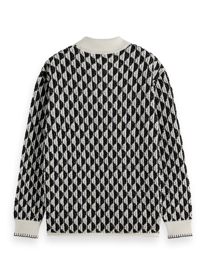 Jacquard dropped shoulder long sleeved polo