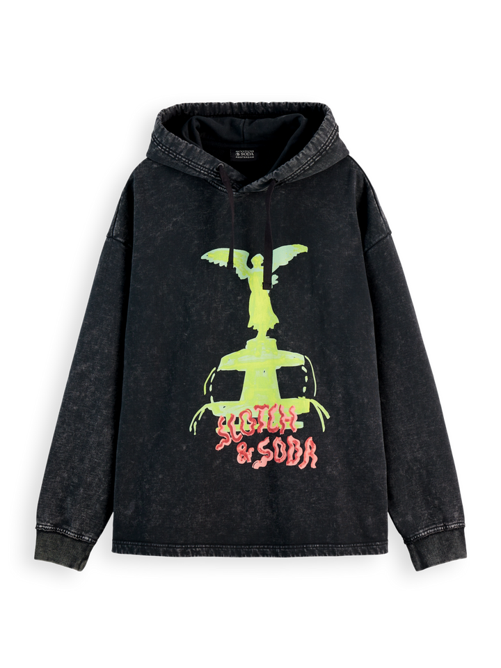 Washed artwork loose fit hoodie