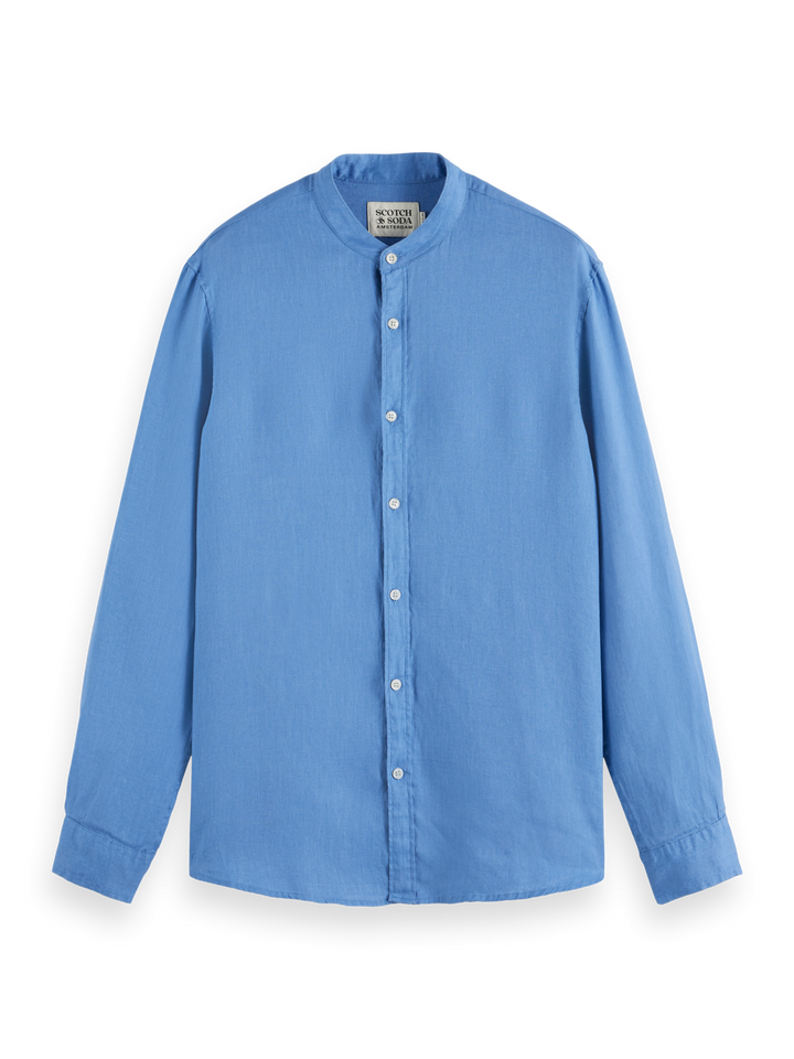 Seasonal Core-Regular-Fit Linen Stand-Up Collar Shirt