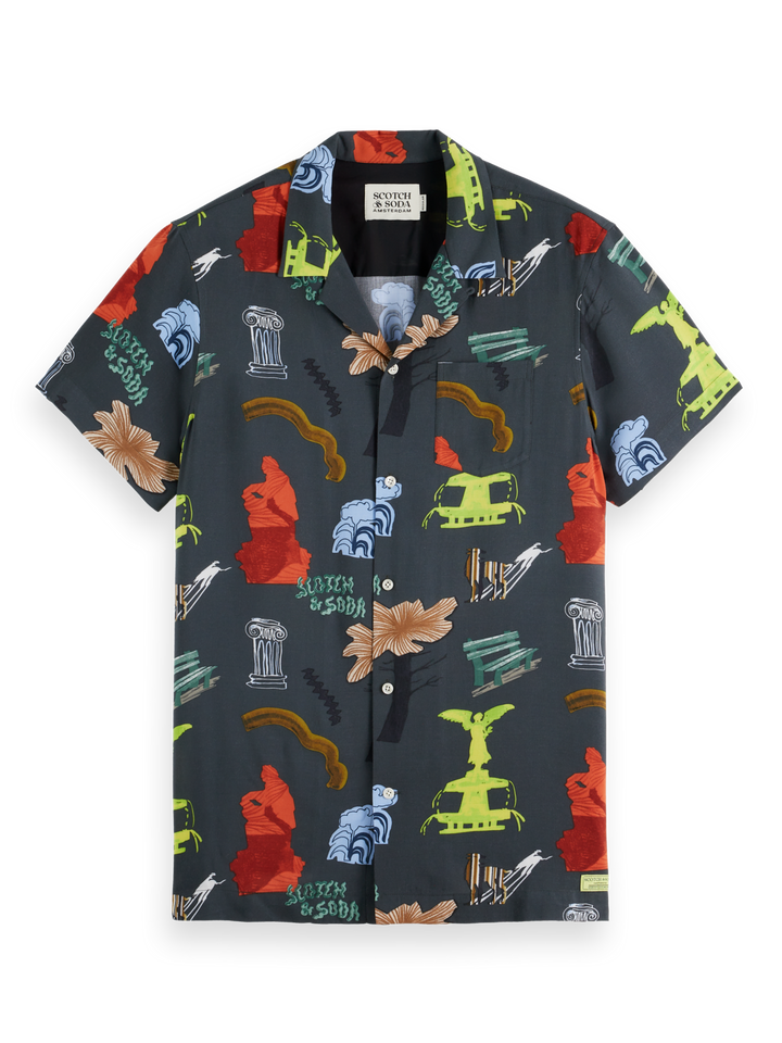 Regular-Fit SS AOP Viscose Shirt