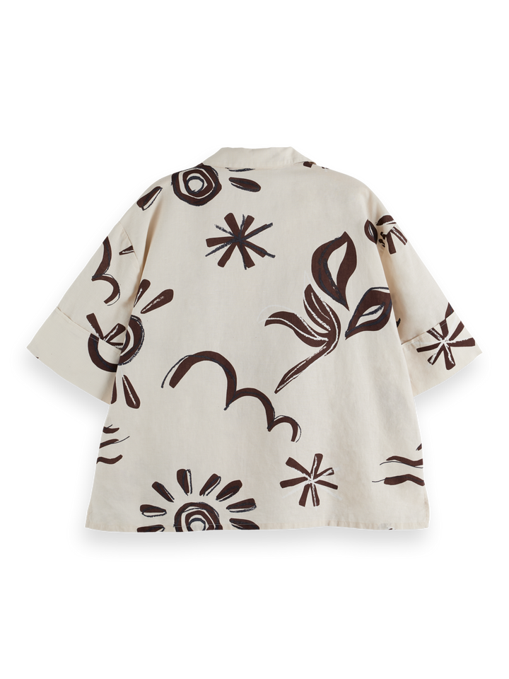 Cotton linen printed short sleeve shirt