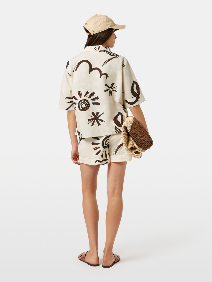 Cotton linen printed short sleeve shirt