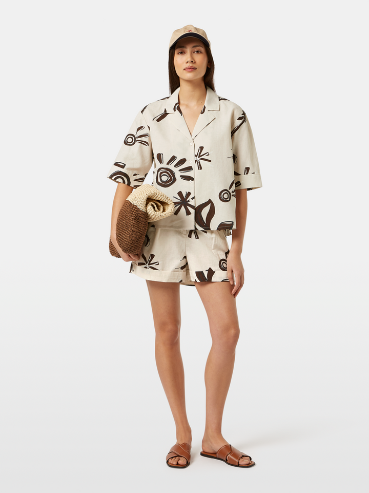Cotton linen printed short sleeve shirt