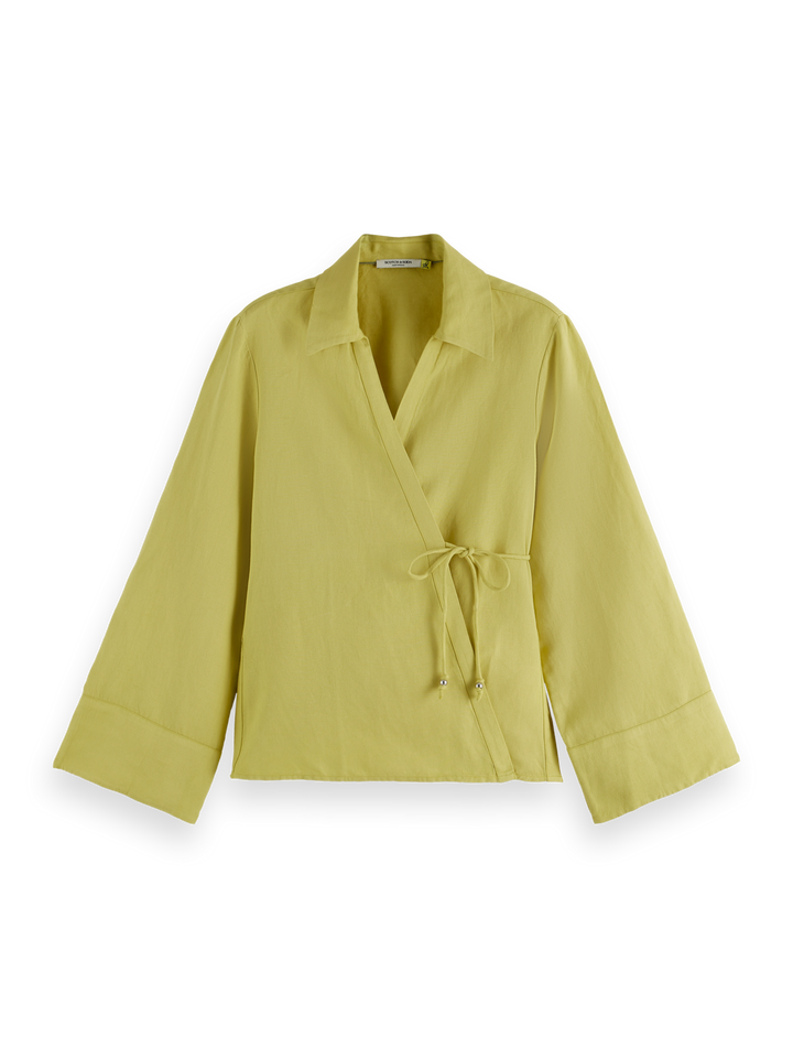 Wrap shirt with tie closure