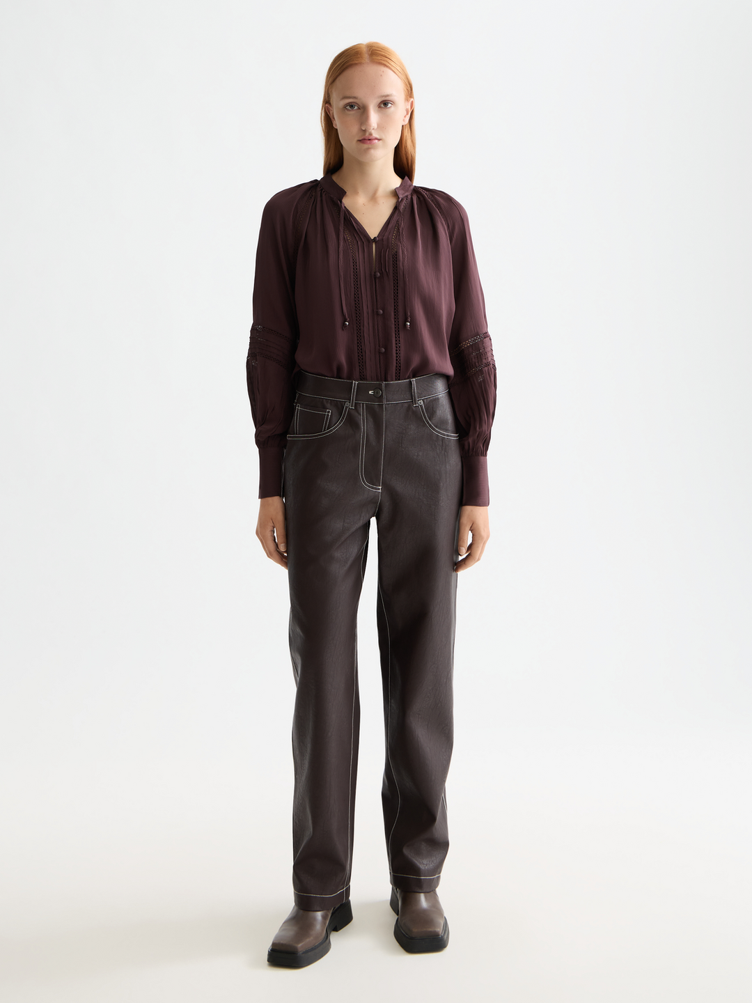 Shirt with lace and ties