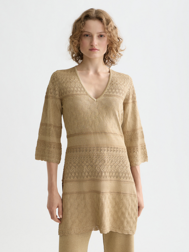 Metallic pointelle pullover
