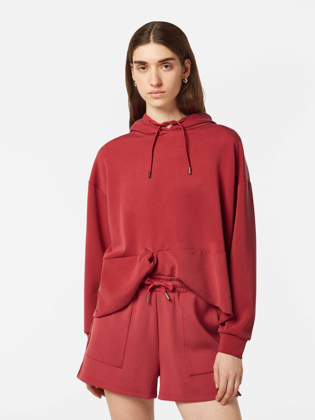 Tencel hoodie with twisted hem