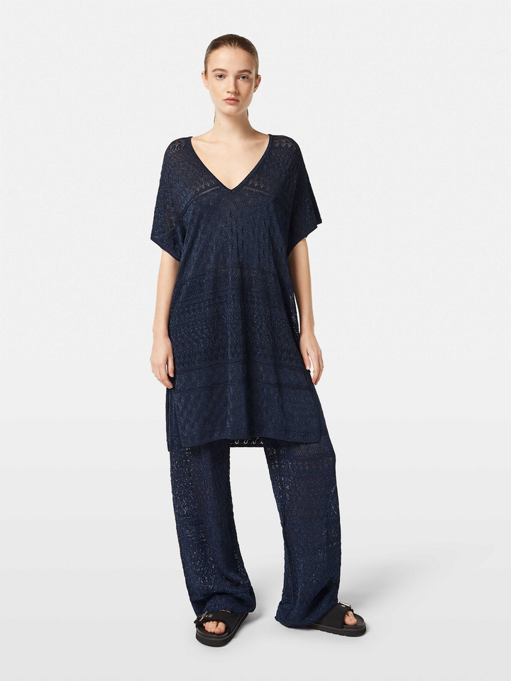 Metallic pointelle knitted tunic
