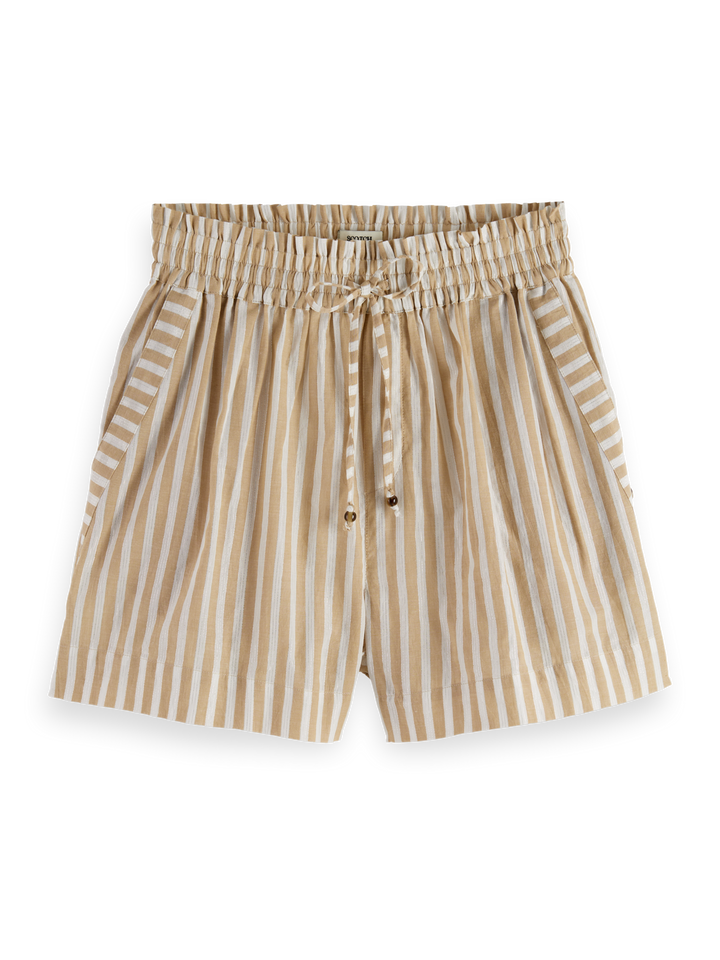 High rise Lurex stripe printed shorts
