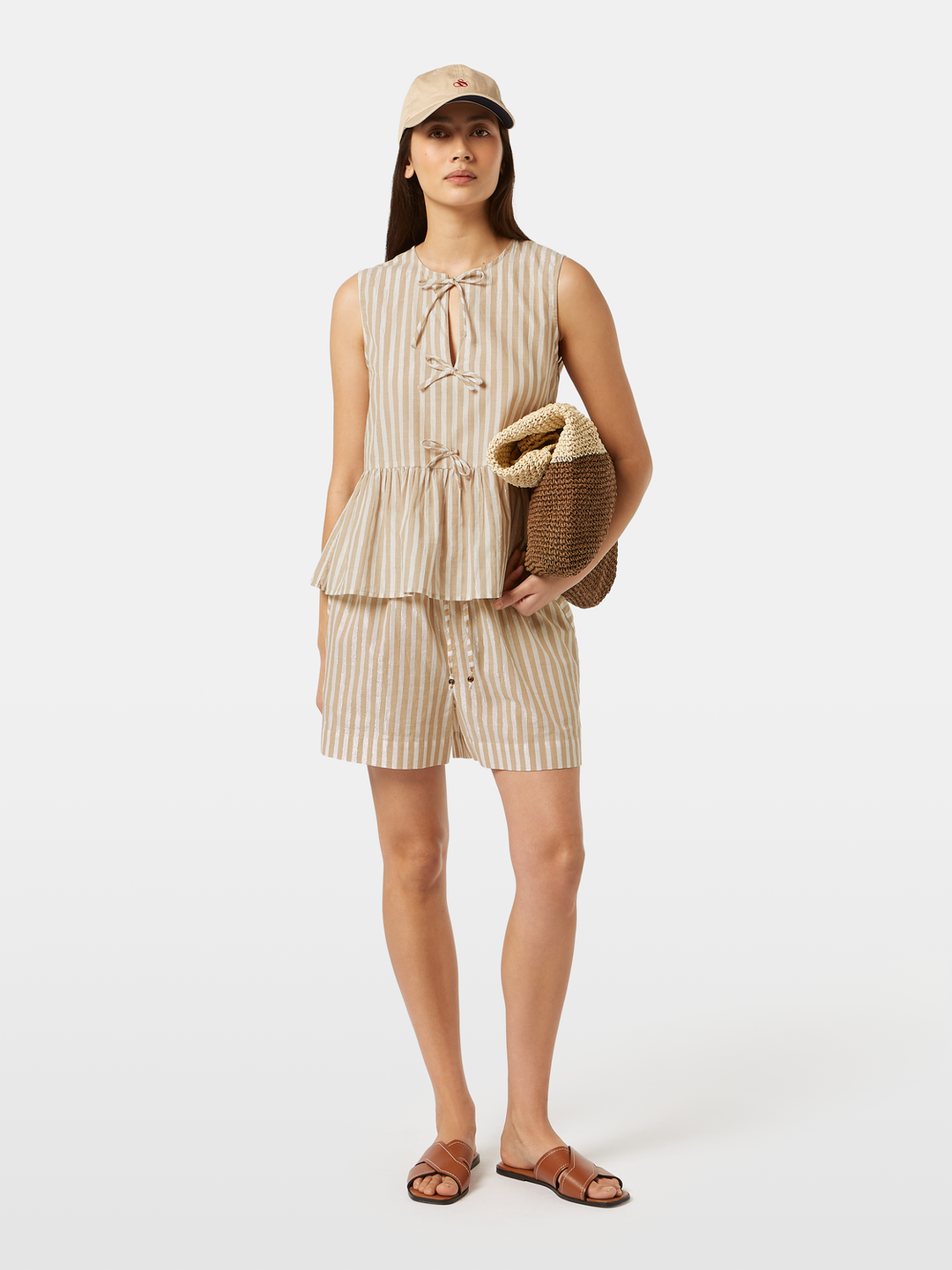 High rise Lurex stripe printed shorts