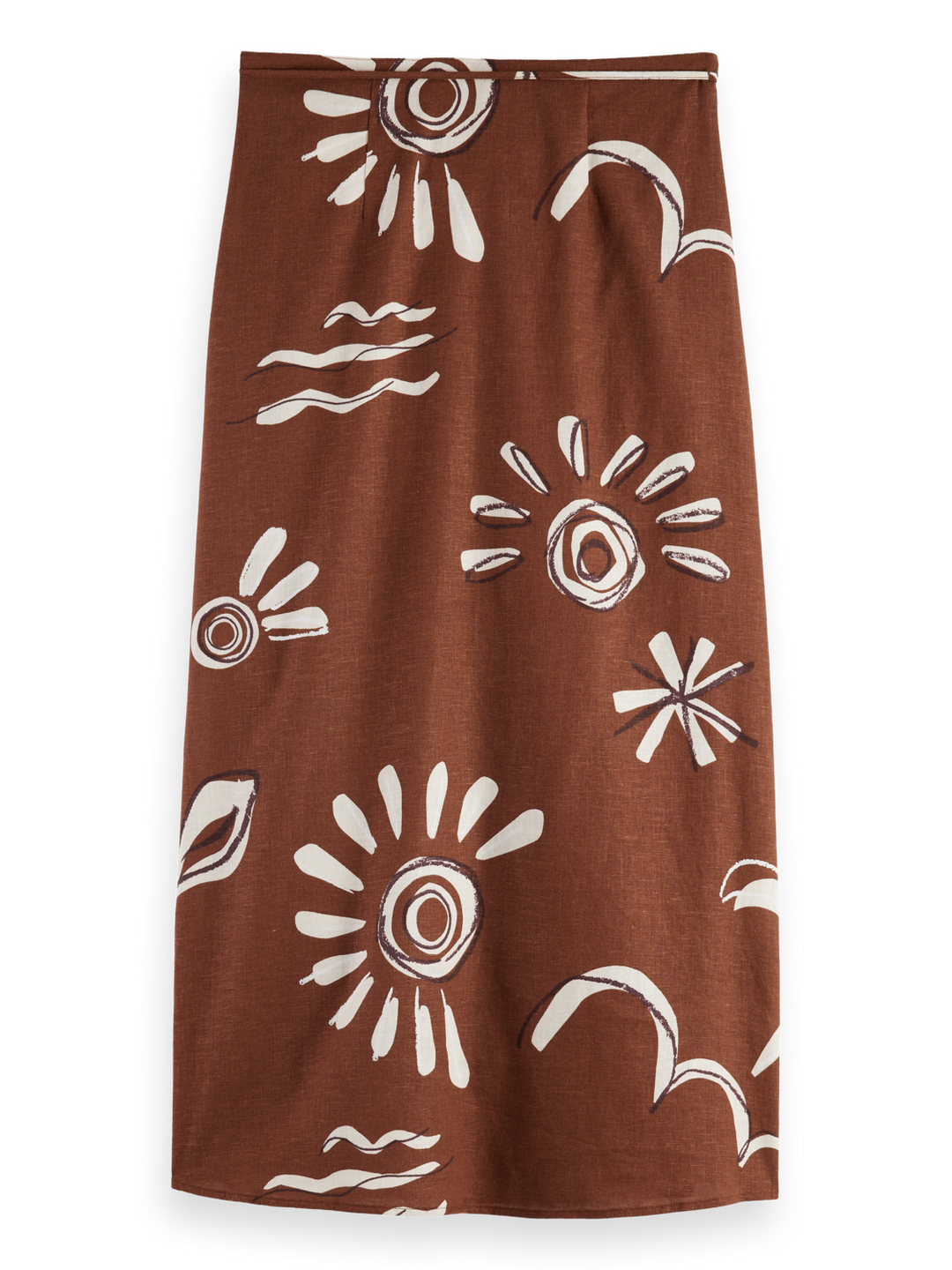 Linen blend printed wrap skirt