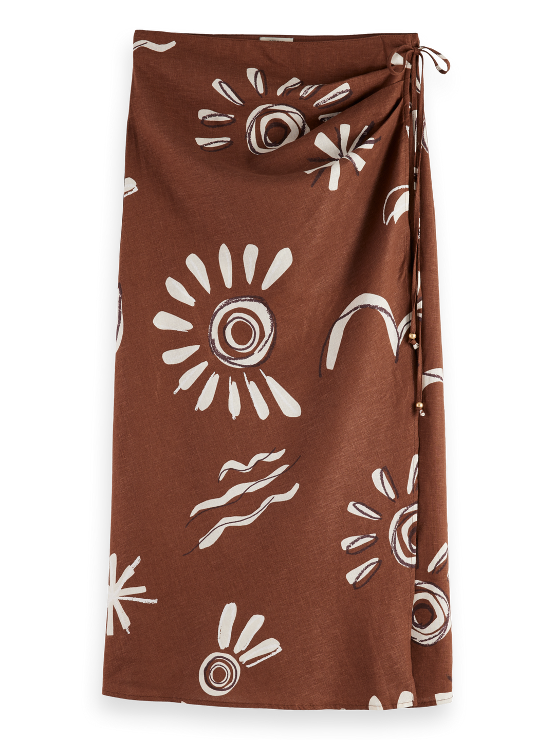 Linen blend printed wrap skirt