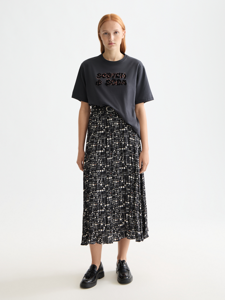 Crinkle pleat midi skirt
