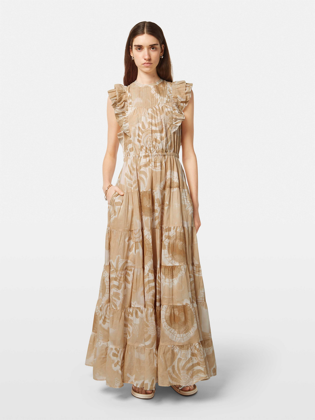 Printed maxi cotton voile dress