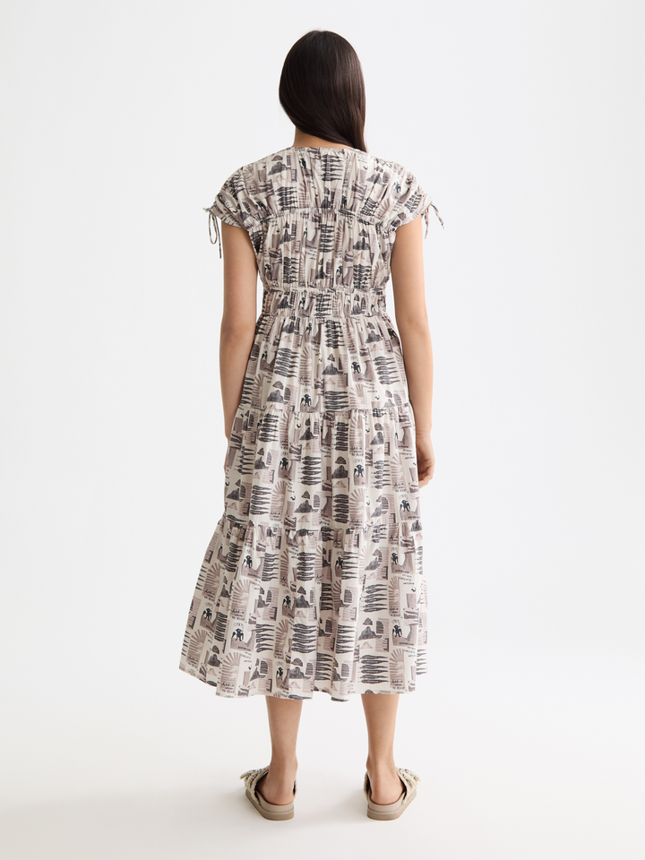 Gathered midi dress with tied details