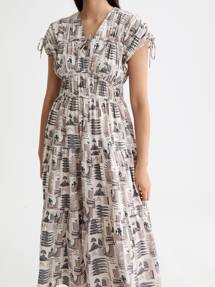 Gathered midi dress with tied details
