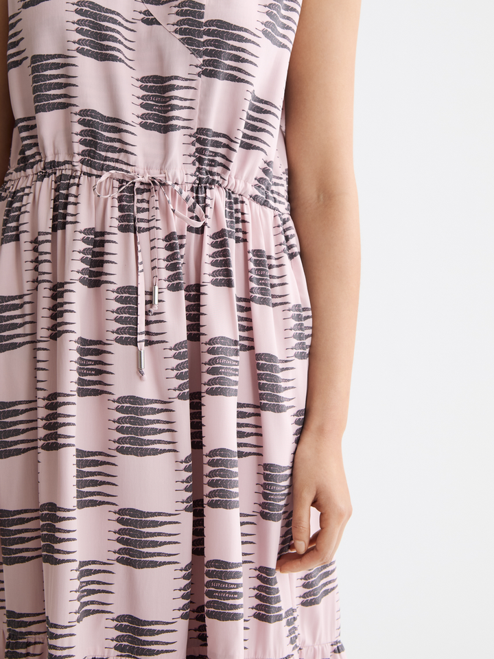 Midi dress with gathered waist