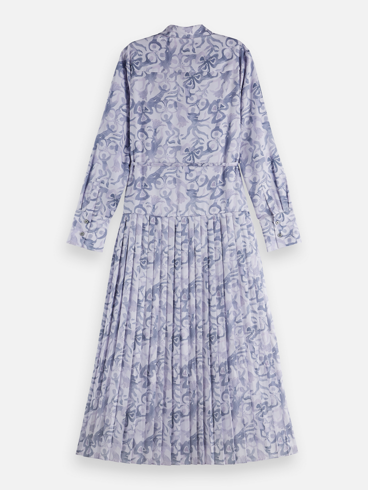 Belted shirt midi dress with pleated hem