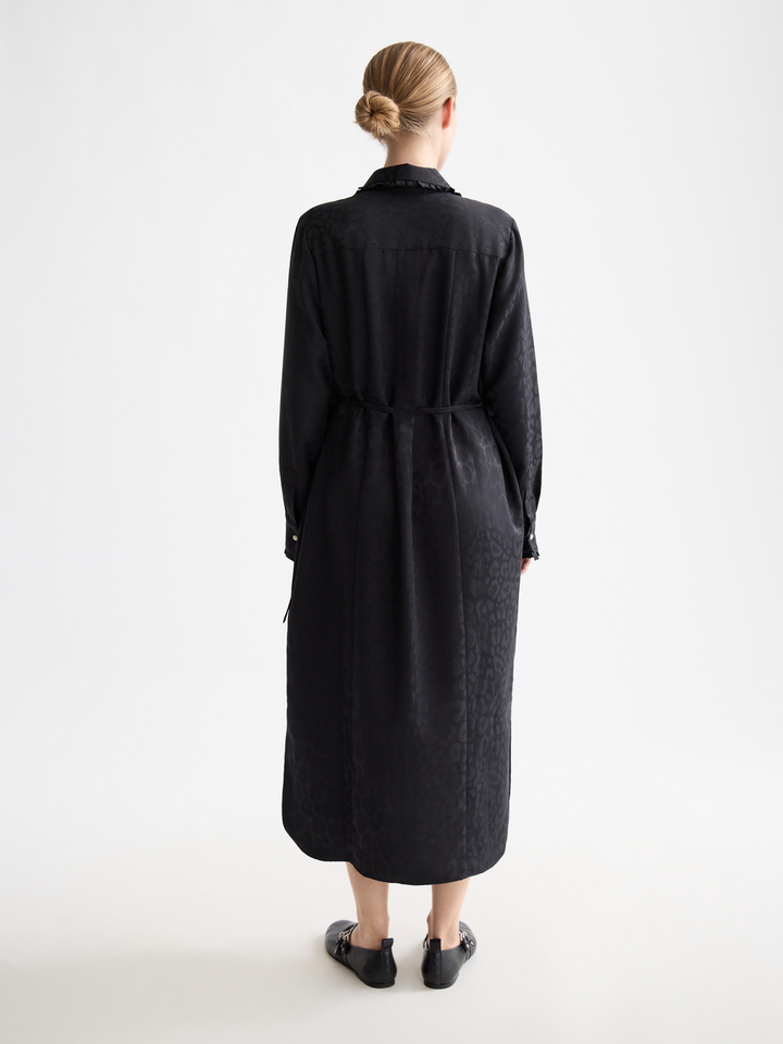 Midi shirt dress with tied waist and ruffles
