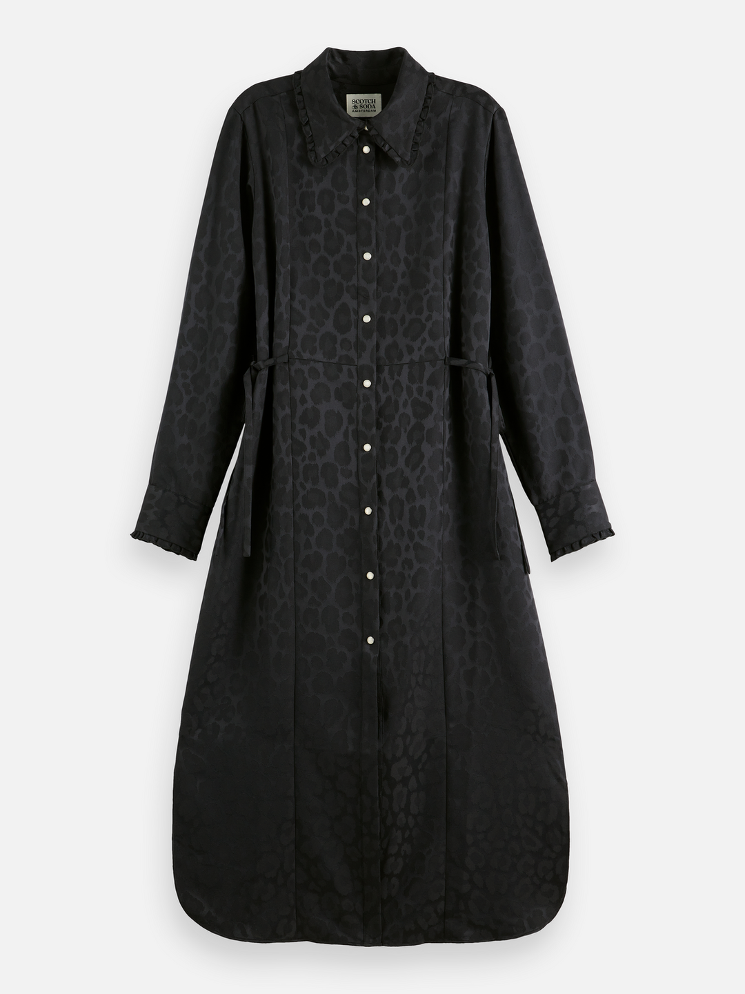 Midi shirt dress with tied waist and ruffles