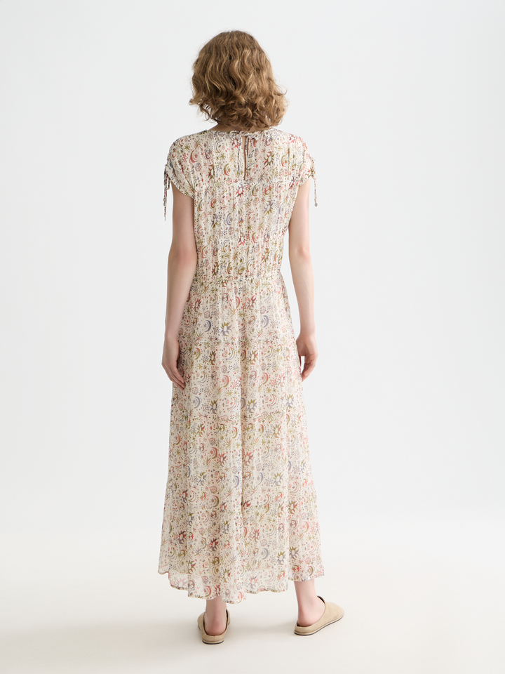Gathered Midi Dress With Ties