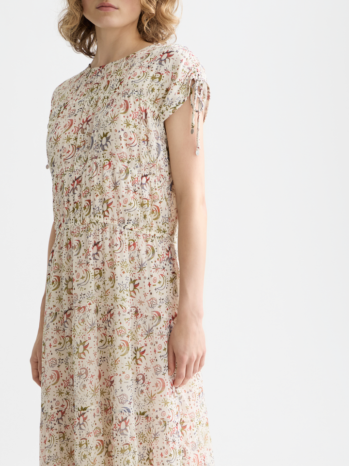 Gathered Midi Dress With Ties