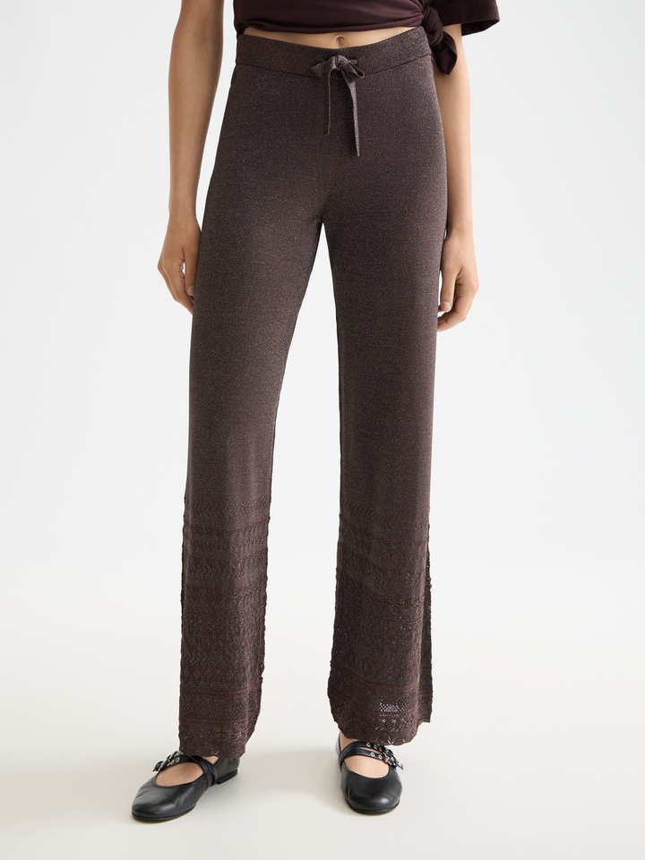 Metallic pointelle knitted trouser