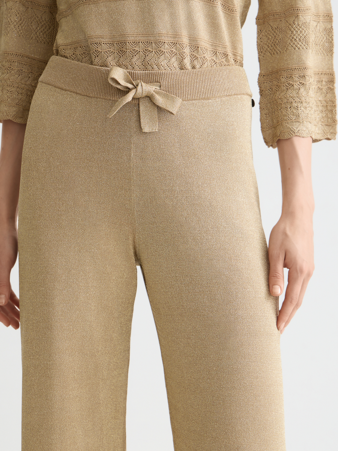 Metallic pointelle knitted trouser