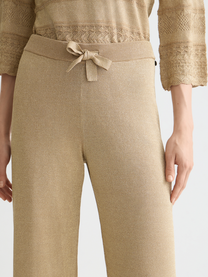 Metallic pointelle knitted trouser