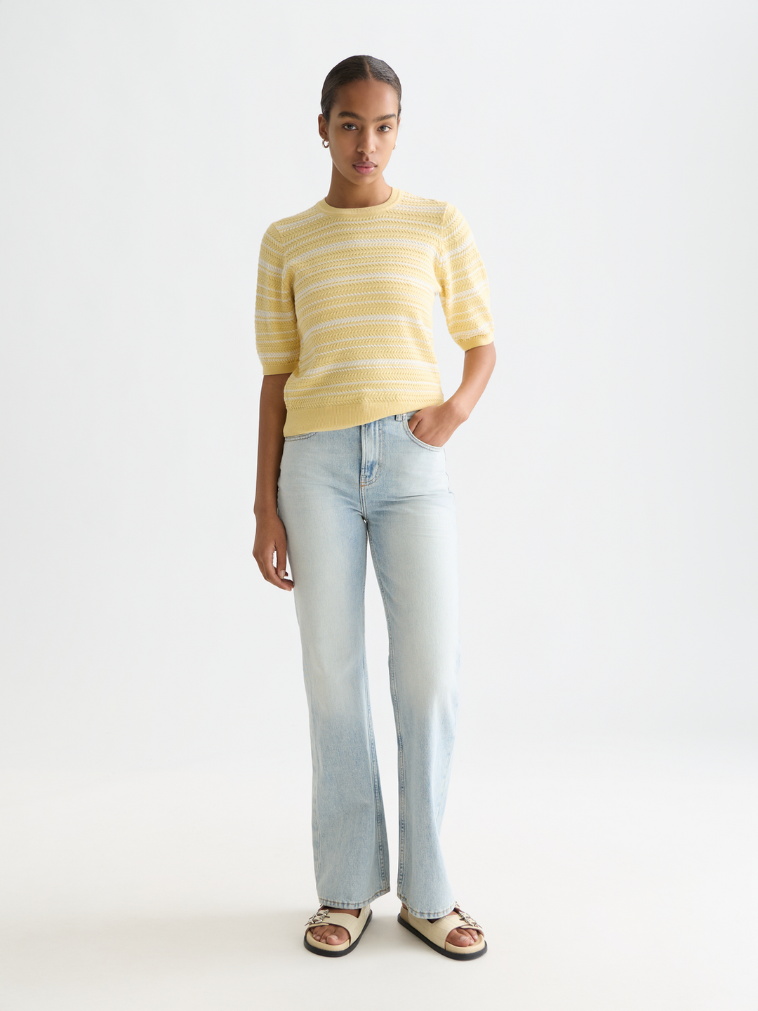 Textured stripe knitted tee