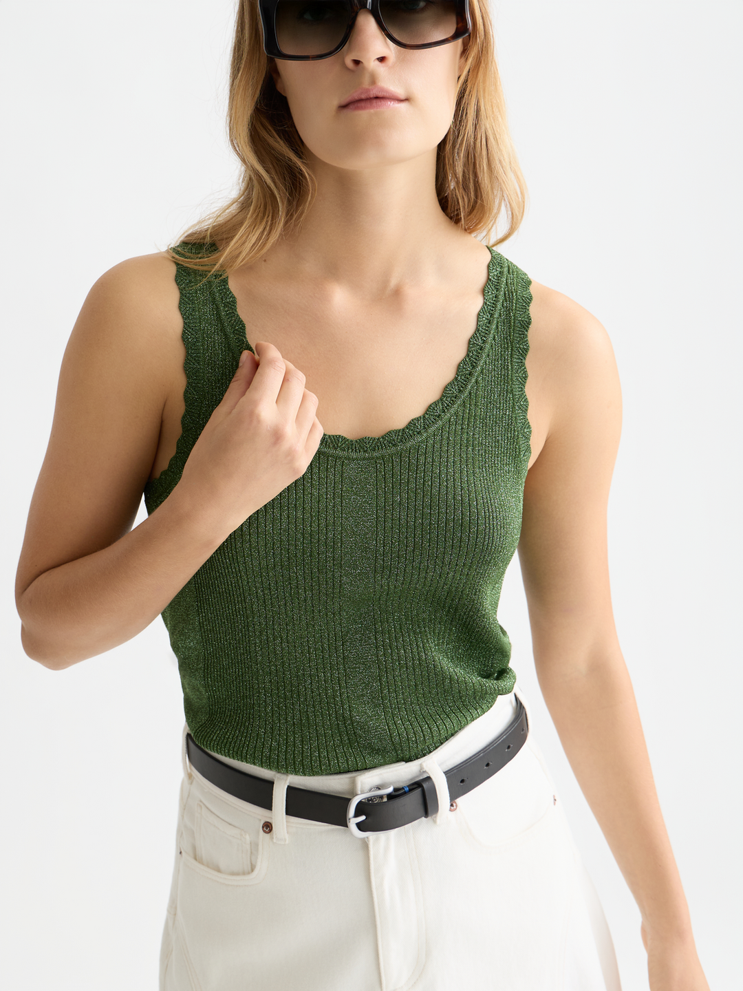 Metallic ribbed knitted tank