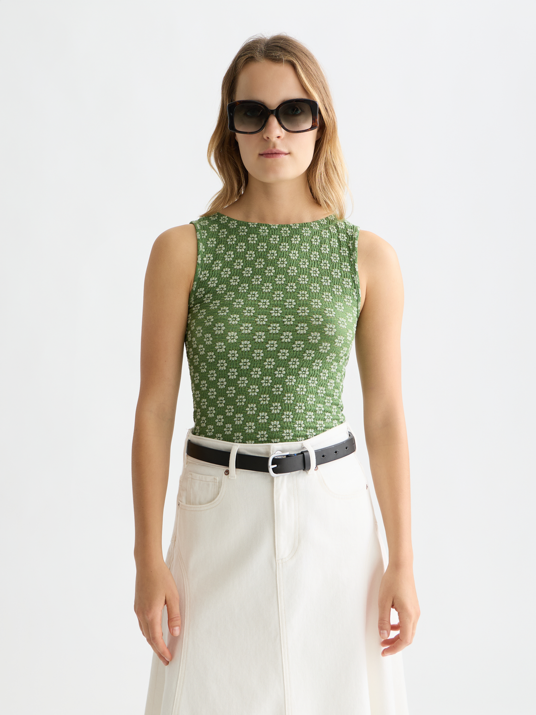 Structured slash neck tank