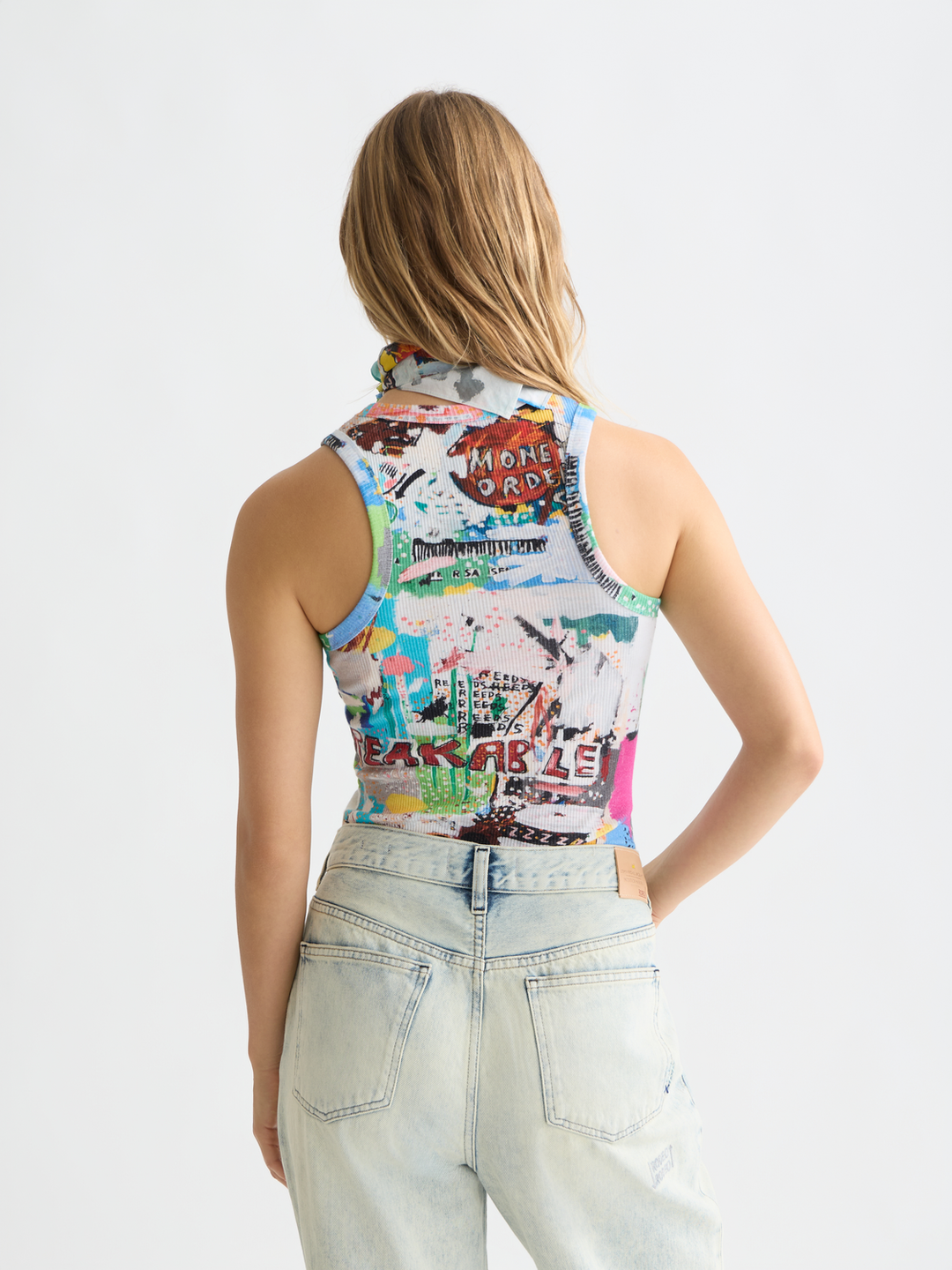 Basquiat all over printed rib racer tank