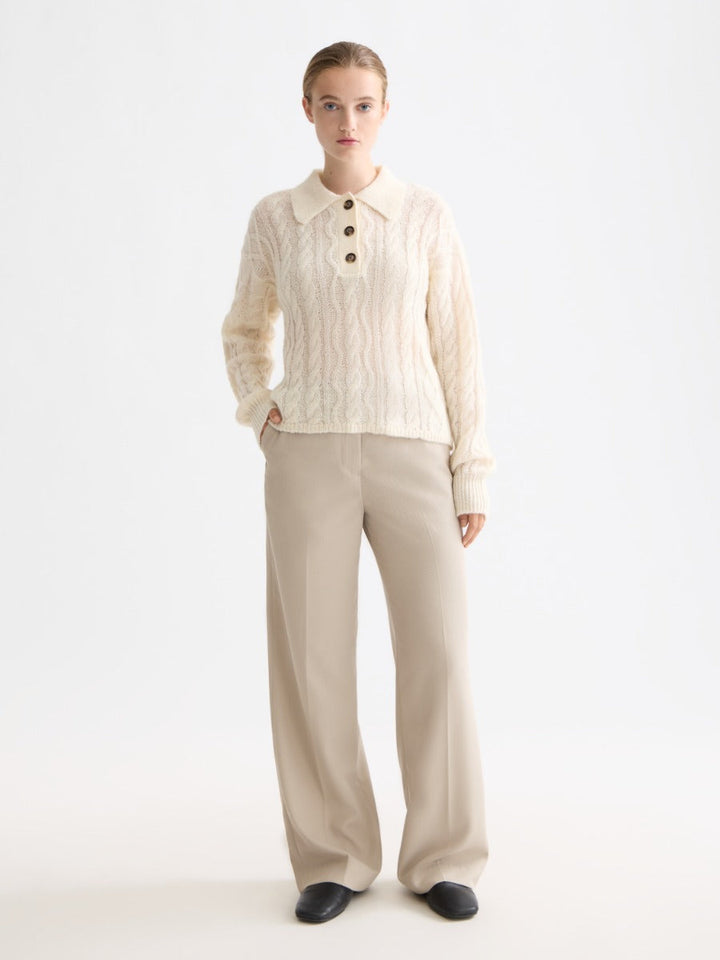 Cable stitch polo neck pullover