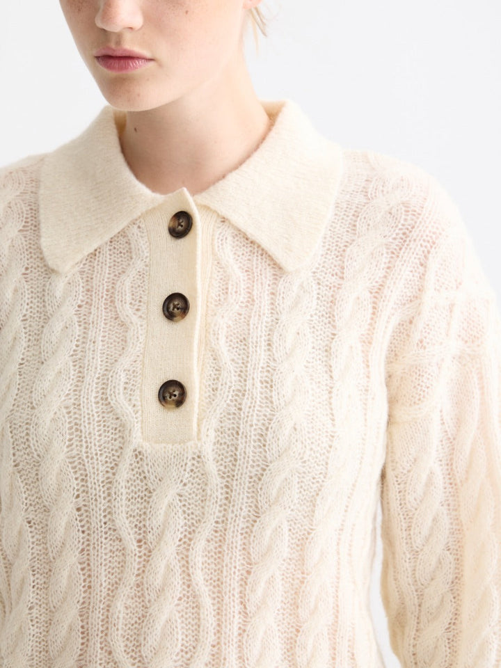 Cable stitch polo neck pullover