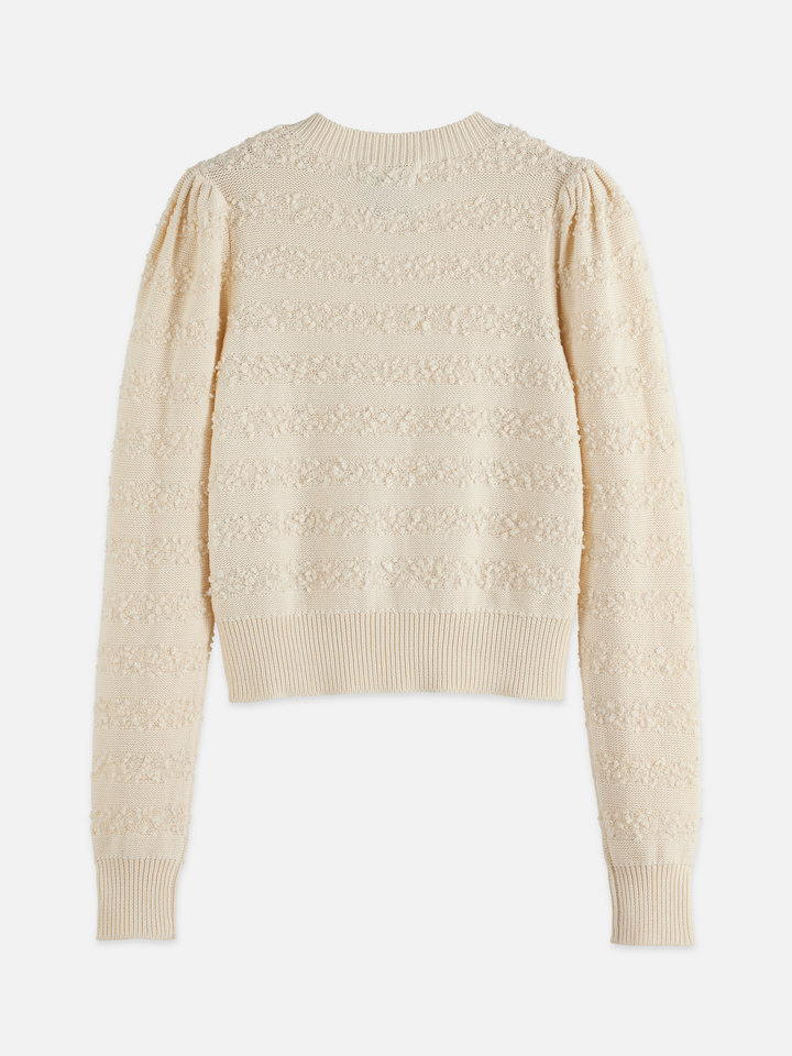 Bouclé Stripe Crew Neck Cardigan